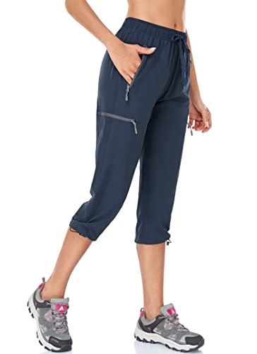 BAYGE Damen Wanderhose Sommer Leicht 3/4 Trekkinghose Outdoorhose Atmungsaktiv Schnell Trocknend Wasserdicht Winddicht Funktionshose mit reißverschlusstaschen, Blau, L von BAYGE