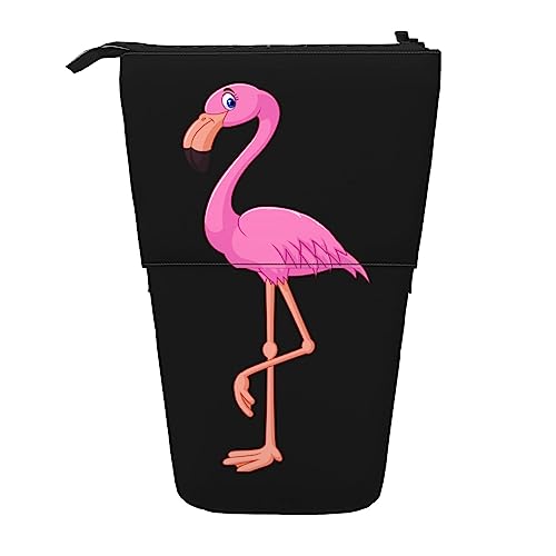 BAYKAY Tand Up Federmäppchen mit Cartoon-Flamingo-Druck, Stifthalter für Make-up-Bleistifte, Stifte, Schreibwaren, Handys, verschiebbares Federmäppchen zum Organisieren, Cartoon Flamingo, Einheitsgröße, Taschen-Organizer von BAYKAY