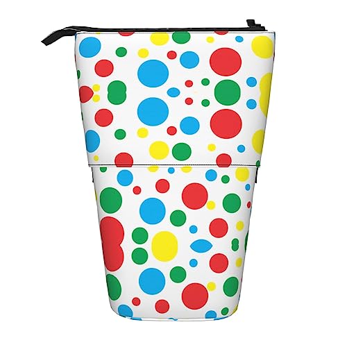 BAYKAY Tand Up Federmäppchen mit Cartoon-Flamingo-Druck, Stifthalter für Make-up-Bleistifte, Stifte, Schreibwaren, Handys, verschiebbares Federmäppchen zum Organisieren, Twister Polka Dots, von BAYKAY