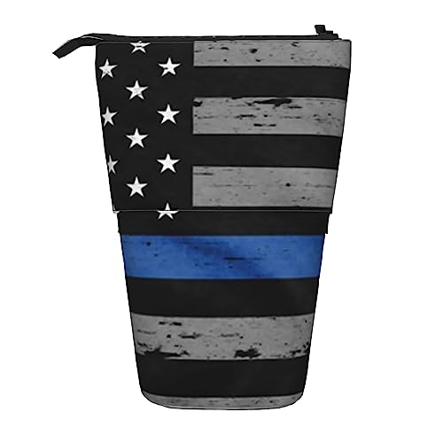 BAYKAY Tand Up Federmäppchen mit Jamaika-Flaggen-Aufdruck, Stifthalter für Make-up-Bleistifte, Stifte, Schreibwaren, Handys, verschiebbares Federmäppchen zum Organisieren, American Thin Blue Line von BAYKAY