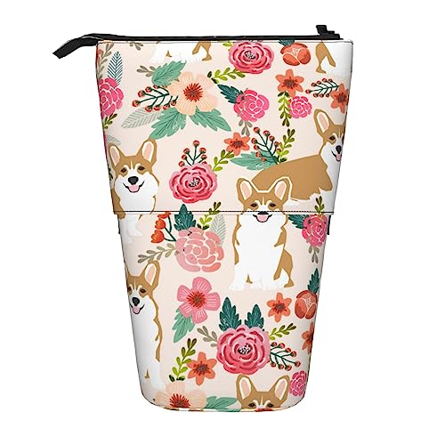 BAYKAY Teleskop-Etui mit Hai-Motiv, Stifthalter für Make-up-Bleistifte, Stifte, Schreibwaren, Handys, verschiebbares Federmäppchen, Corgi Blumen Frühling Garten, Einheitsgröße, Taschen-Organizer von BAYKAY