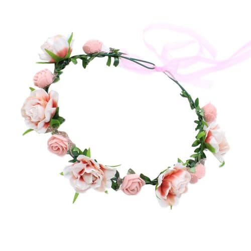 Blumenkranz Stirnband Verstellbares Band Rosenblumen Haarband Haarschmuck Stirnband Für Braut Strand Hochzeit Braut Stirnband von BAYORE