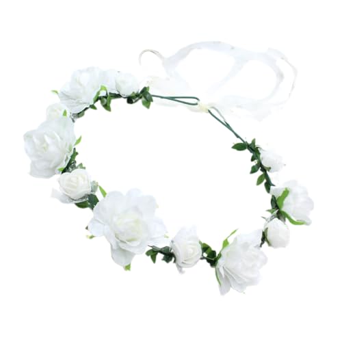 Blumenkranz Stirnband Verstellbares Band Rosenblumen Haarband Haarschmuck Stirnband Für Braut Strand Hochzeit Braut Stirnband von BAYORE