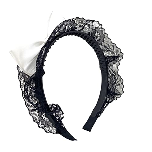 Handgemachtes Haar Accessoire Stirnband Gothic Cosplay Dienstmädchen Schwarze Spitze Haarband Niedliche Schleifen Dekor Für Frauen Und Mädchen Dienstmädchen Stirnband Schleifen von BAYORE