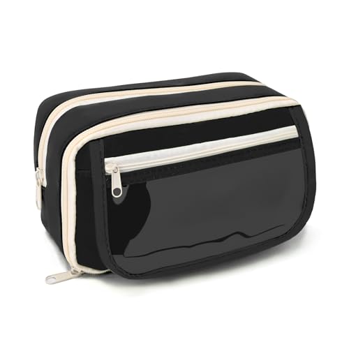 BAYTORY Federmäppchen, ästhetisches Federmäppchen mit 4 Fächern, Leinen-Federmäppchen für Make-up-Tasche und Schreibwaren-Organizer, Schwarz , Taschen-Organizer von BAYTORY