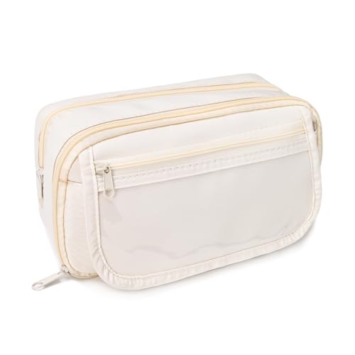 BAYTORY Federmäppchen, 4 Fächer, Leinen, Beige, Taschen-Organizer von BAYTORY