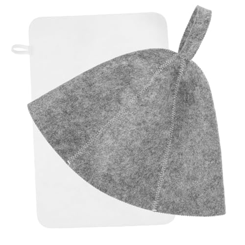 BAZEITFLOW 1 Satz Felt Sauna Hat Set Tragbarer Wasserabsorbierender Saunahut mit Bequemer für Männer und Grauem Filzhut und Weißem Badetuch für Zuhause und Sauna Zubehör von BAZEITFLOW