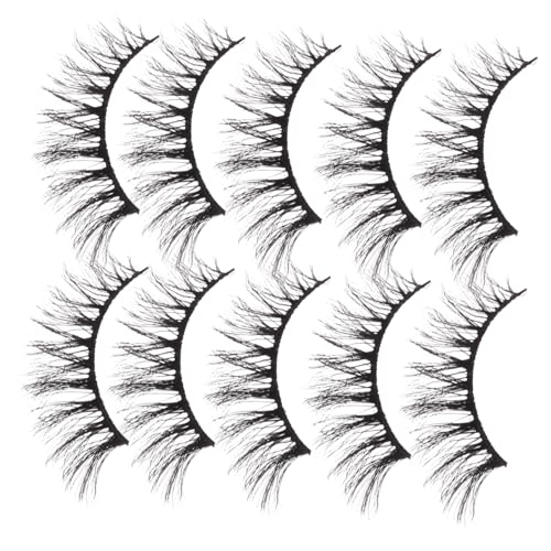 BAZEITFLOW 10 Paare Cat Eye Falsche Wimpern Strips Voluminöse Flauschige Wiederverwendbare Lash Extensions für Natürliches Funkelndes Augen Make Up Bulk Lash Strips für Damen von BAZEITFLOW