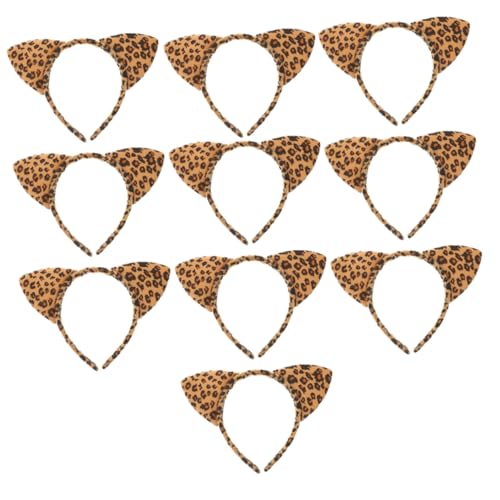 BAZEITFLOW 10 Stück Teiliges Leopard Katzenohren Stirnband Leichtes Bequemes Haarreif mit Festem Modisches Tierohren Accessoire für Party Cosplay Alltag Verleiht Stylischen Look von BAZEITFLOW