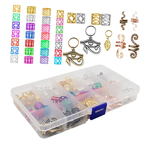 BAZEITFLOW 116Stücke Dreadlock Schmuckset Geflecht Haarring Verstellbare Haarschmuckperlen Mischung für Zöpfe und Haarverlängerungen Haarschmuck Zubehör von BAZEITFLOW