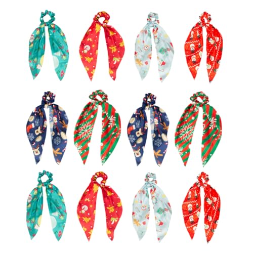 BAZEITFLOW 12 Stück Teiliges Haargummi mit Elastischen Weihnachtlichen Stoffschleifen in Klassischen Farben Dehnbar und Strapazierfähig Modisch für Damen und Mädchen zu Weihnachten Party und von BAZEITFLOW