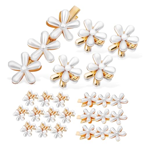 BAZEITFLOW 14 Stück Teiliges Perlen blumen Haarspangen für Damen und Mädchen Kleine Haarklammern mit Fester Fixierung Modische Haarclips für Dickes Haar Geeignet für Alltag Party und von BAZEITFLOW