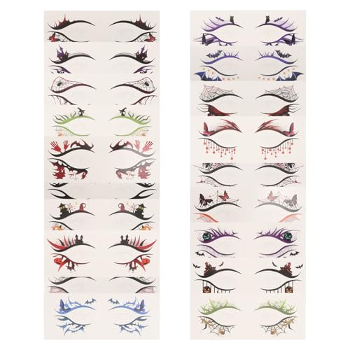 BAZEITFLOW 19 Stück Teiliges Halloween Eye Shadow Sticker mit Wasserdichten Eyeliner Decals in Einzigartigem Kürbis Spinnennetz-design für Schnellen Festlichen Augen-make-up-look bei Karneval von BAZEITFLOW
