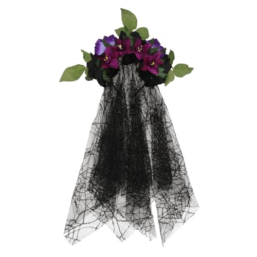 BAZEITFLOW 1Pc Stirnband Tag Mit Toten Stirnbandhaarbindungen Für Stirnbänder Für Spa Stirnband Tour Abschlussball Haare Elastik Haarzauber Diademperlen Pfingstrose Schwarzes Polyester Tuch von BAZEITFLOW