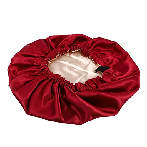 BAZEITFLOW 1stück Satin Nachtmütze Verstellbare Schlafhaube Für Damen Bequem Und Elastisch Beim Schlafen Baden Und Kochen Weiche Doppellagige Kopfbedeckung Weinrot von BAZEITFLOW