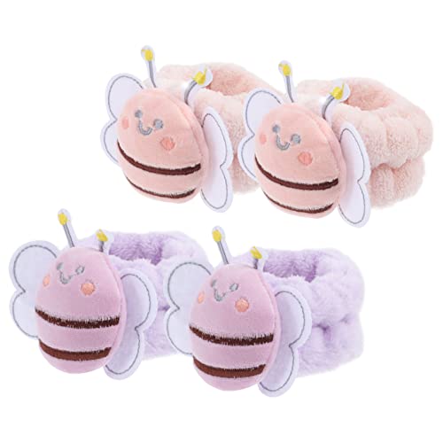 BAZEITFLOW 2 Paare Mädchen Flanell Wascharmbänder Handgelenk Spa Armbänder Gesichtswaschbänder Hautfreundlich Elastisch Saugfähig Weich Mädchen Badezimmer Zubehör von BAZEITFLOW