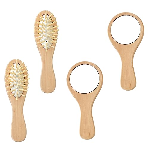 BAZEITFLOW 2 Sätze Reise Kosmetikspiegel und Holz Haarbürste Set Tragbar Doppelseitiger Vintage Schminkspiegel mit Massagebürste Leicht und Kompakt für Damen Unterwegs von BAZEITFLOW