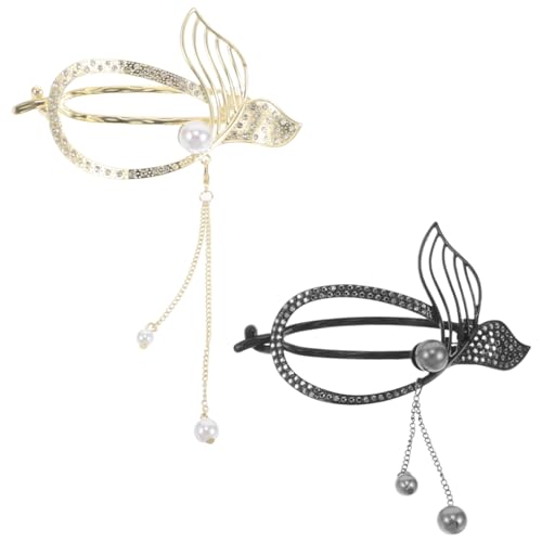 BAZEITFLOW 2 Stück French Twist Haarklammer mit Quasten Sicherer Modischer Dutt Halter Französische Haarspange für Damen und Mädchen Stilvolles Haar Accessoire in Gold und Schwarz von BAZEITFLOW