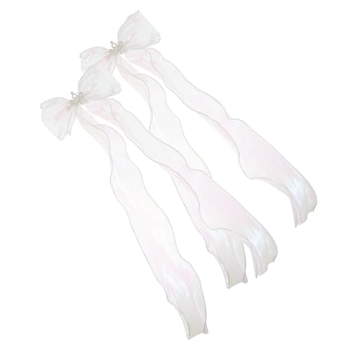 BAZEITFLOW 2 Stück Haarschleifen Haarklammern mit Spitze und Glitzer Lange Schleifenbänder Haarspangen für Mädchen Vielseitig für Flechtfrisuren und Alltagslook von BAZEITFLOW