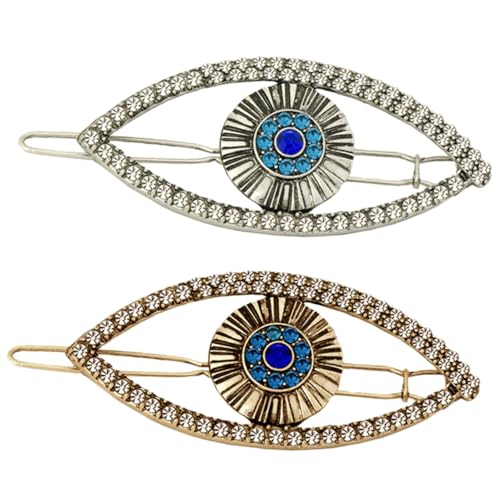 BAZEITFLOW 2 Stück Haarspangen mit Bösem Blick Strass Haarklammern Vintage Haarschmuck für Damen Mädchen Dekorativ für Hochzeit Party Alltag in Antikgold und Antiksilber von BAZEITFLOW