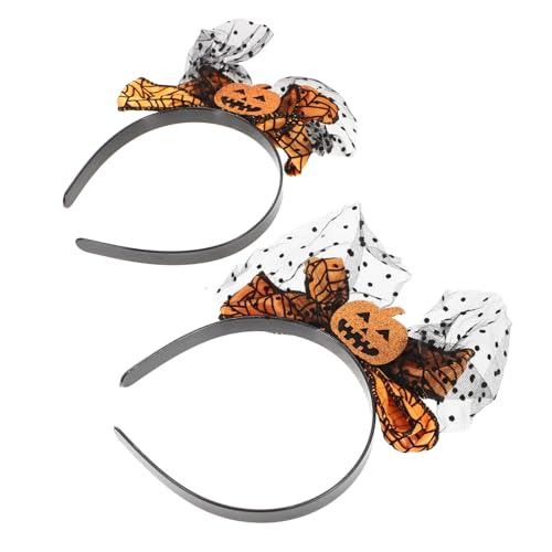 BAZEITFLOW 2 Stück Halloween Haarschmuck Bowknot Mesh Stirnband mit Kürbis und Geist Design Leichte Mittlere Geeignet für Mädchen Frauen Party von BAZEITFLOW