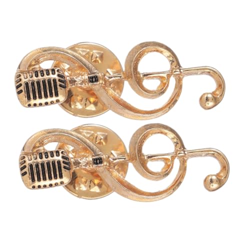BAZEITFLOW 2 Stück Musiknoten Mikrofon Broschen für Damen Herren Vergoldete Anstecknadeln Vielseitiges Modeaccessoire für Jacken Hemden Schals Taschen Geschenkidee für Musikliebhaber von BAZEITFLOW
