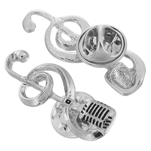 BAZEITFLOW 2 Stück Musiknoten und Mikrofon Brosche Teiliges Modische Anstecknadeln aus Langlebigem Metall für Männer und Frauen Stilvolles Accessoire für Partys Konzerte und Besondere Anlässe von BAZEITFLOW