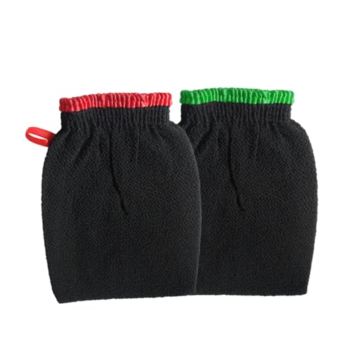 BAZEITFLOW 2 Stück Peeling Handschuhe aus Schwarzem Kunstseide Material Dehnbar und Maschinenwaschbar Exfolierende Duschhandschuhe für Männer Frauen Praktischem Aufhängeband Zufällige Farbe von BAZEITFLOW
