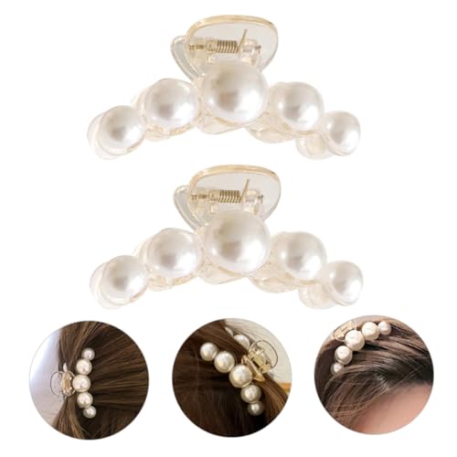BAZEITFLOW 2 Stück Perlen Haarklammer Mittelgroß Glatte Oberfläche Schonend für Haare Eleganter Haarschmuck Damen Alltagsclip für Waschen Kochen Make Up und Styling von BAZEITFLOW