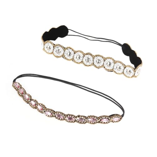 BAZEITFLOW 2 Stück Rhinestone Stirnband Damen mit Elastischem Glitzer Haarreif Perlen Haarschmuck für Party Hochzeit Modisch Edel Passend für Frauen Mädchen von BAZEITFLOW