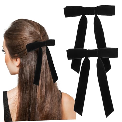 BAZEITFLOW 2 Stück Samt Haarspange Kleine Schleifen Haarschleifen mit Sicherem Clip Leichter Haarschmuck für Frauen Vielseitig für Ponytails Hochzeiten Partys und Alltag Geeignet Schwarzes von BAZEITFLOW