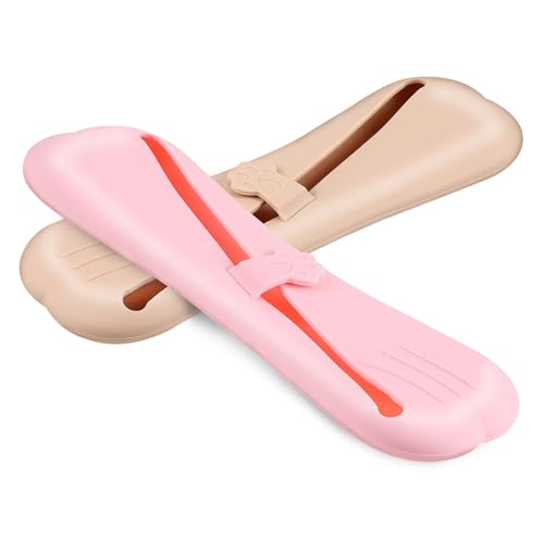 BAZEITFLOW 2 Stück Silikon Make up Pinselhalter Tragbar Reise Kosmetik Organizer mit Neigender Öffnung und Anti rutsch Design für Augenbrauen Lidschatten Pinsel Aufbewahrung Rosa Braun von BAZEITFLOW