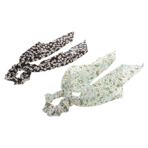 BAZEITFLOW 2 Stück Teiliges Chiffon Haargummis mit Schleife Lange Haarschleifen Weiche Elastische Scrunchies für Damen Stilvolle Ponytail Hair Bands Geeignet für Dünnes und Dickes Haar von BAZEITFLOW