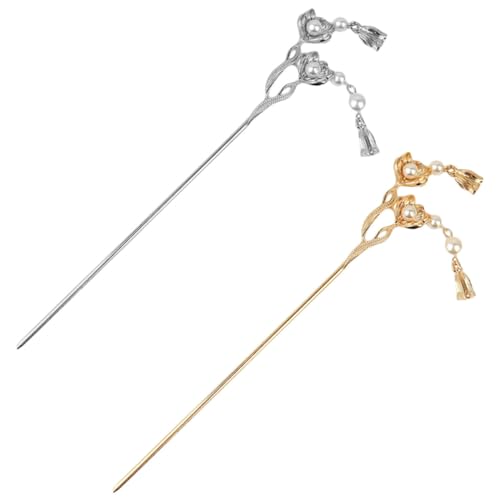 BAZEITFLOW 2 Stück Teiliges Haarschmuck Damen Retro Flower Hair Forks mit Perlen Sichere Metallhaarnadeln in Silber und Gold Vielseitig für Alltag Hochzeit Party und Stilvolle von BAZEITFLOW