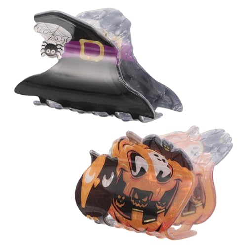 BAZEITFLOW 2 Stück Teiliges Halloween Haarspangen Acryl Spinnenetz Bat Pumpkin Design Leichte Gothische Hexenhut Haarklammern für Frauen Mädchen Robust Rutschfest Geeignet für Kostümparty und von BAZEITFLOW