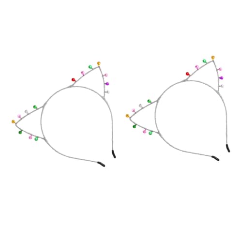 BAZEITFLOW 2 Stück Teiliges Katzenohren Haarreif mit Metallglöckchen Dekoratives Damen Haarband für Party Cosplay und Festliche Anlässe Süßes Langlebiges Kopfschmuck Zubehör in Silber von BAZEITFLOW