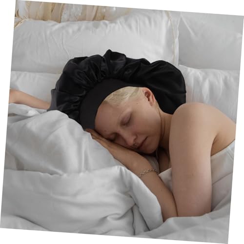 BAZEITFLOW 2 Stück Teiliges Satin Schlafhauben Damen Elastische Krempe Weiche Haarkappen für Chemo Nacht und Schönheitspflege Schwarz und Weinrot Bequem und Rutschfest für Langes Tragen von BAZEITFLOW
