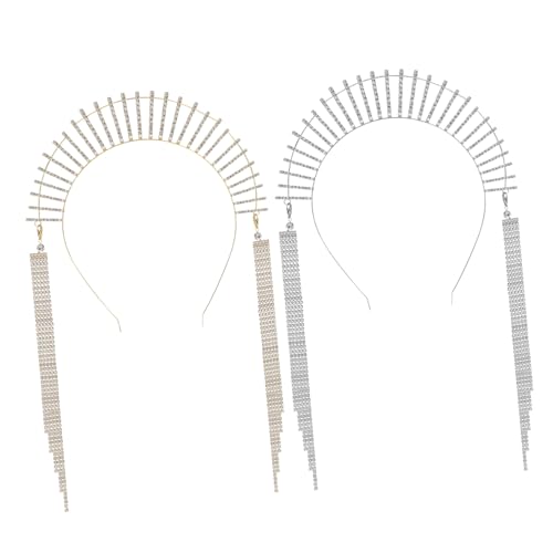 BAZEITFLOW 2 Stück Teiliges Strass Haarschmuck mit Quasten Gold und Silberfarbene Göttinnen Tiara Haarreifen für Frauen Eleganter Braut Kopfschmuck für Hochzeit und Party von BAZEITFLOW