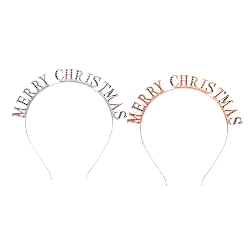 BAZEITFLOW 2 Stück Teiliges Weihnachts Haarband mit Strass Diamantbuchstaben Silber und Roségoldfarbene Legierung Festlicher Haarschmuck für Damen und Mädchen Komfortabel und Langlebig für von BAZEITFLOW