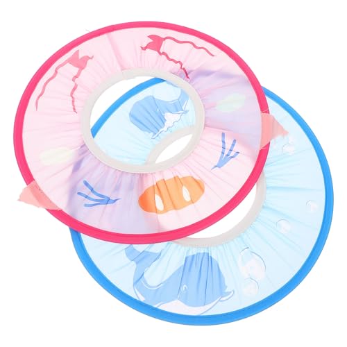 BAZEITFLOW 2 Stück Verstellbare Badekappe Wasserdichtes Shampoo Schutz Badekappe mit Ohrenschutz für Junge Mädchen in Rosa und Blau Weiche Runde Duschhaube für Haarwäsche und Badespaß von BAZEITFLOW