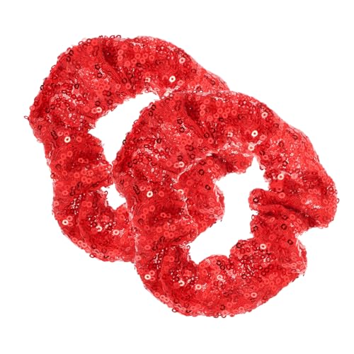 BAZEITFLOW 2 Stück Weihnachtliche Pailletten Haargummi Stretchy Haarring Waschgesicht Haarschmuck Rot Glänzend Schonend für Mädchen Alltag und Festtage von BAZEITFLOW