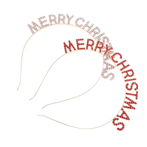 BAZEITFLOW 2 Stücke Stilvolles Buchstaben Strass Haarreifen Merry Christmas Leichtes Langlebiges Haarschmuck in Rot und Roségold Festlich für Weihnachten und Neujahr Komfortabel und von BAZEITFLOW