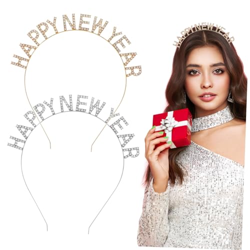 BAZEITFLOW 2 Stücke Teiliges Haarband mit Dekorativen Strasssteinen Happy Year Langlebig und Formstabil Festlicher Haarschmuck für Silvester Weihnachten und Neujahrsfeiern von BAZEITFLOW