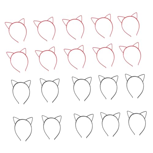 BAZEITFLOW 20 Stück Teiliges Katzenohren Haarreifen in Schwarz und Rot Leichtes Komfortables Stirnband mit Niedlichem Katzenohren design für Party Festival Kostüm und Cosplay von BAZEITFLOW