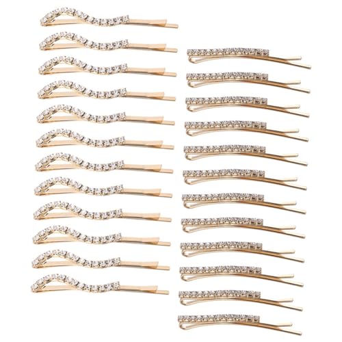 BAZEITFLOW 24 Stück Teiliges Haarschmuck Set mit Funkelnden Strass Haarspangen Kleine Goldfarbene Bobby Pins Transparente Haarclips für Damen Vielseitig Einsetzbar für Frisuren von BAZEITFLOW