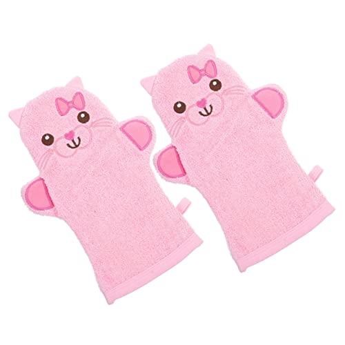 BAZEITFLOW 2stücke Cartoon Badehandschuhe Für Kinder Hautfreundliche Peelinghandschuhe Aus Langlebigem Material Entzückende Massagehandschuhe in Rosa (katze) Leicht Zu Reinigen Für von BAZEITFLOW
