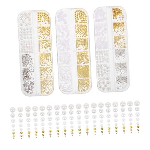 BAZEITFLOW 3 Boxen Nail Art Perlen Halbrund Flachboden Charms für DIY Maniküre Kunststoff Perlen und Strasssteine Nageldekorationen Nagel Schmuck für Damen Nail Charms von BAZEITFLOW