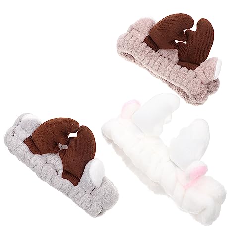 BAZEITFLOW 3 STÜCKE Teiliges Plüsch Hirschgeweih Haarband Elastische Make Up und Waschen Stirnbänder für Damen Weiches Dehnbares Kosmetik Haarband Geeignet für Gesichtspflege und Spa von BAZEITFLOW