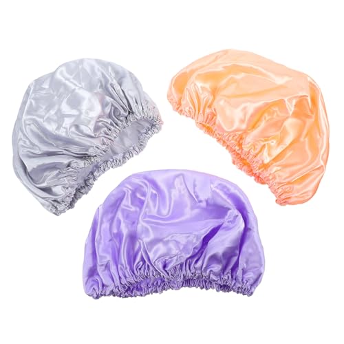 BAZEITFLOW 3 Stück Doppelschichtige Wasserdichte Badekappen Atmungsaktive Haarhauben für Damen und Mädchen Geeignet für Dusche Make Up und Haarschutz bei Langen Lockigen Haaren von BAZEITFLOW