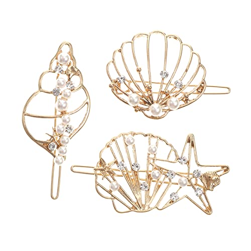 BAZEITFLOW 3 Stück Metal Shell Haarspangen mit Perlen Teiliges Eleganter Haarschmuck aus Leichtem Metalllegierung Geeignet für Damen Vielseitig für Hochzeit Party und Alltag Robust und von BAZEITFLOW